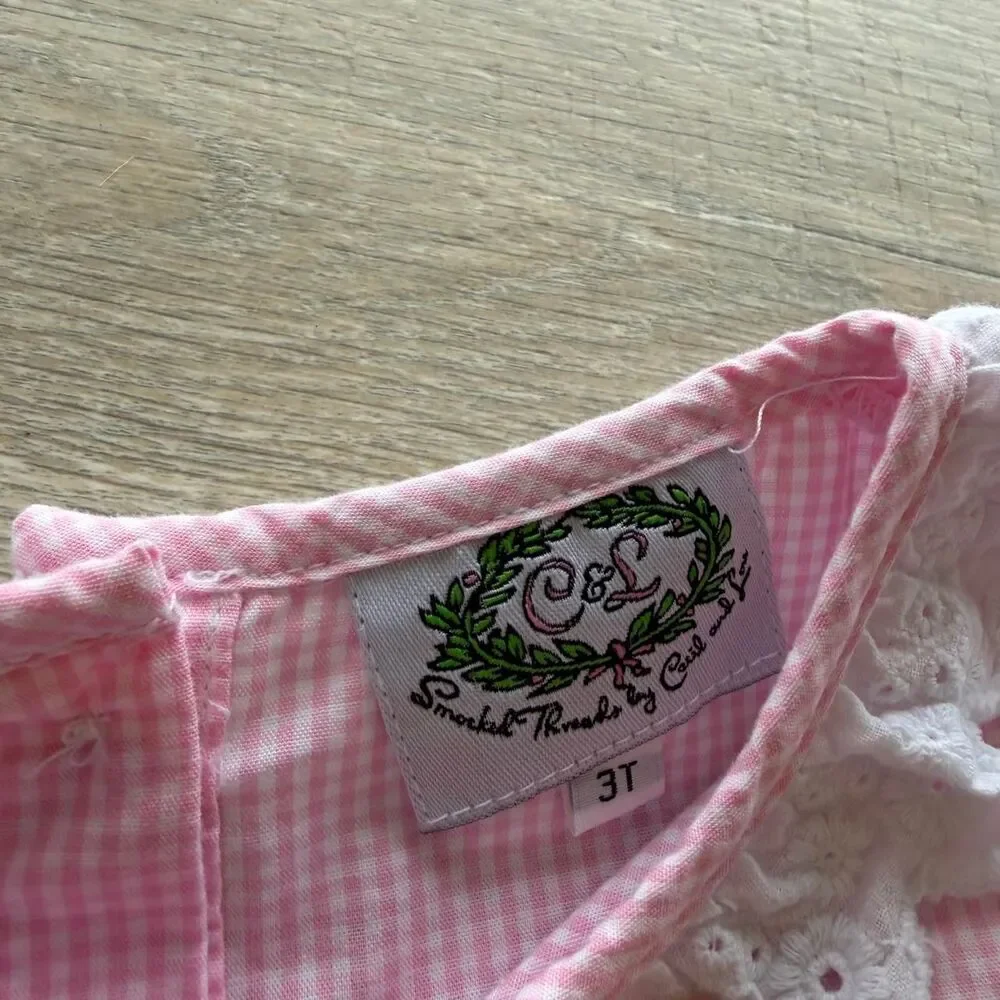Smocked Threads Cecil & Lou Pink White Gingham Dress Girls 3T Ballerinas Preppy